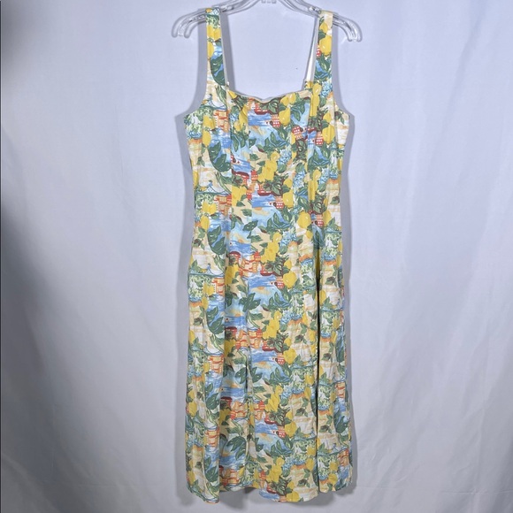 ABERCROMBIE AND FITCH WOMENS MILA STRETCH MIDI DRESS LEMONS LARGE PETITE NEW - Picture 3 of 11
